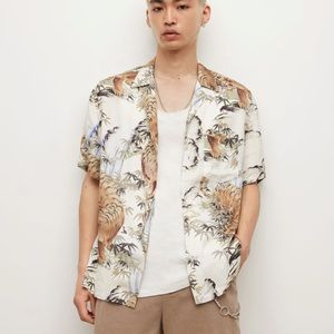 All Saints Hawaiian Shirt Black and Grey Tiger Print